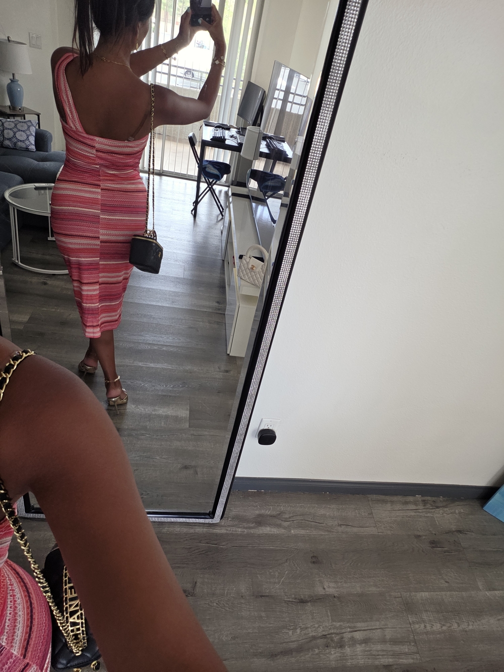 Women's Pink Striped One-Shoulder Bodycon Dress - Picture 16 of 17